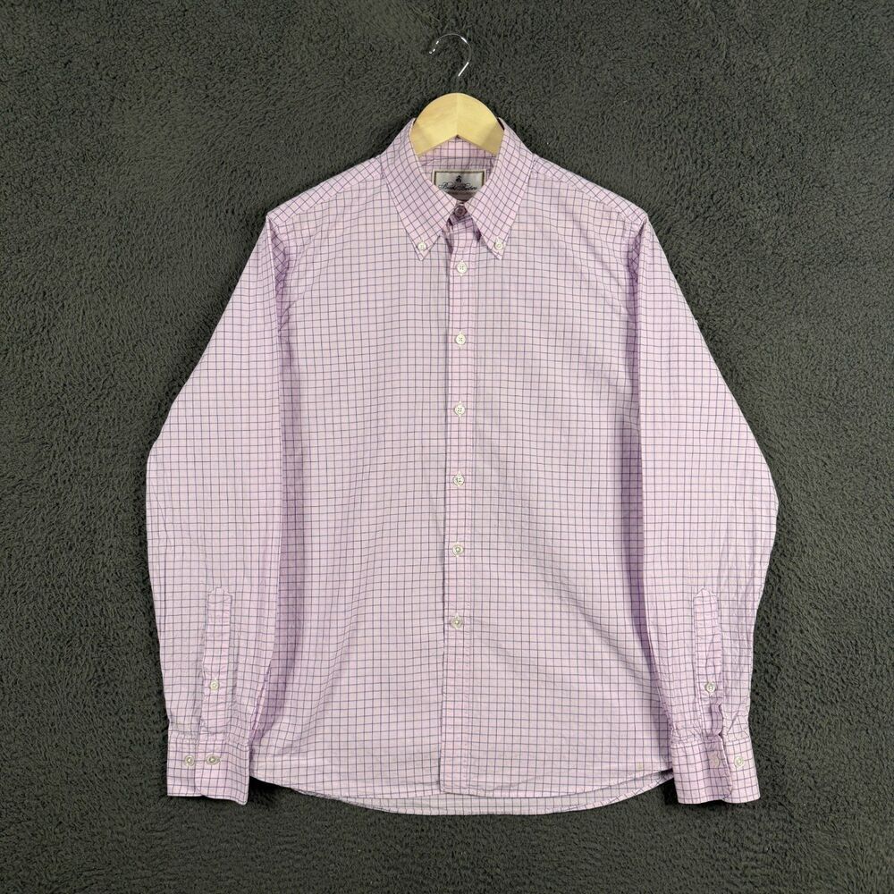 Brooks Brothers Shirt Mens Medium Pink Check Milano Fit Button Down Thomas Mason